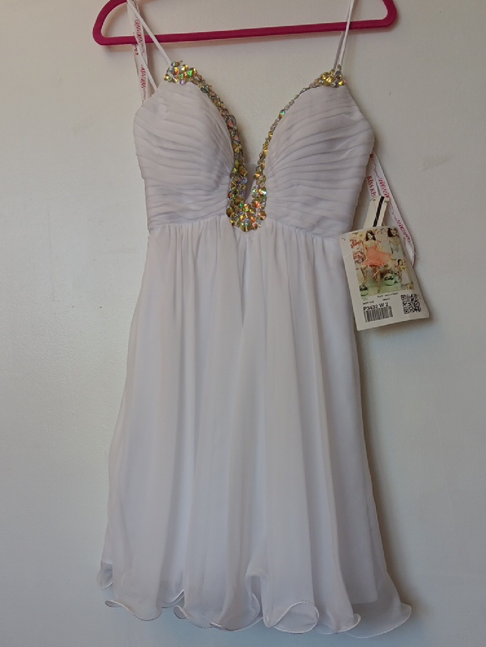 Vintage Kiss Kiss White Embellished Spaghetti-Strap Cocktail Dress